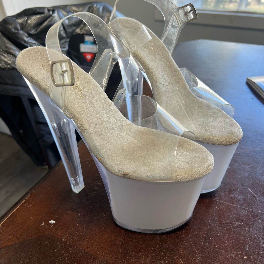Pleaser Clear and White Platform Heels